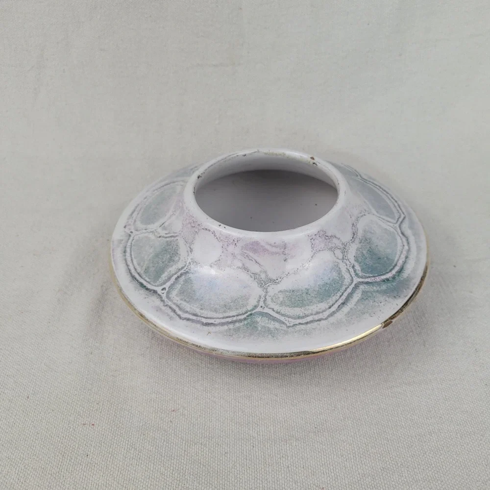 Vintage Italian Iridescent Ikebana Vase Mid Century‎ Pink Green Gold Rim